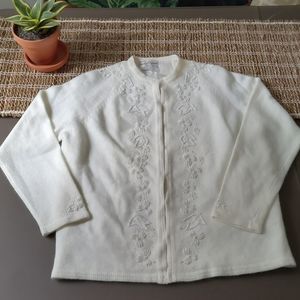 Vntg Ivory Prestige Women's Cardigan Beaded S